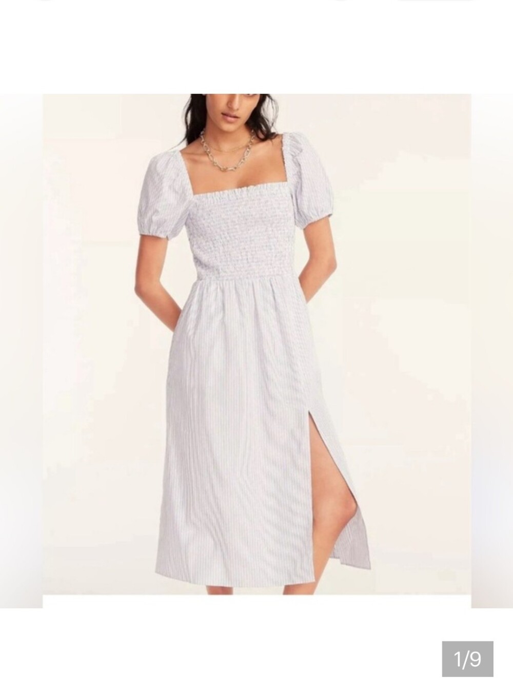 J Crew Striped Puff Sleeve Dress With Slit